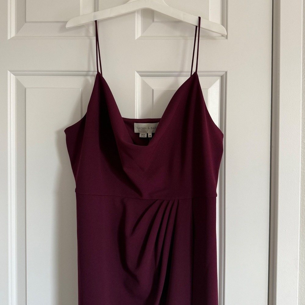 Sachin & Babi Paulina Gown Size 14 Deep Wine Formal Cowl Neck Crepe Dress NWT - Picture 7 of 11